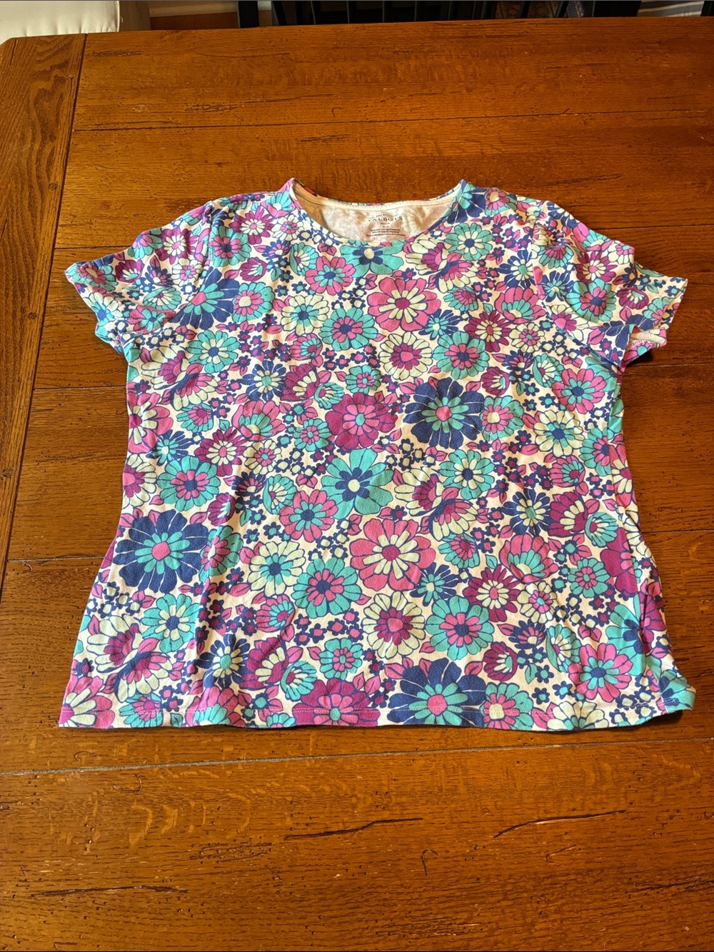 Talbots Floral Short Sleeve Tee in Pink, Purple & Blue